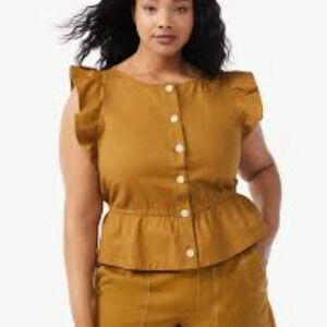 NWT Free‎ Assembly Women's Flutter Sleeve Waisted Top Size XS